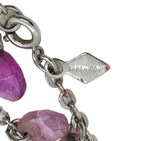 SARAH COVENTRY VINTAGE PURPLE BEAD & SILVERTONED CHAIN LONG NECKLACE - Picture 4 of 5